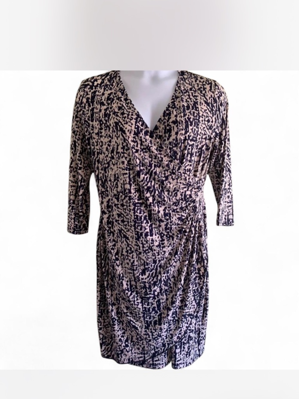 Cottage Covington Abstract Print Dress in navy and white size XL